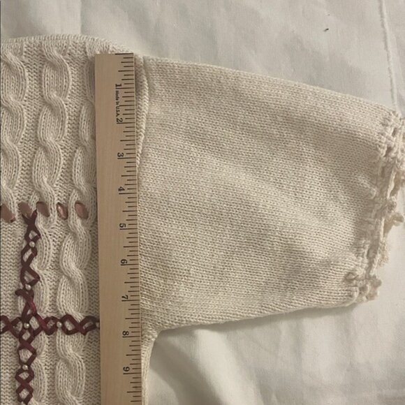 Shenanigans Cream Floral Design and Pearls Crew Neck Knit Sweater, Small - Picture 7 of 8